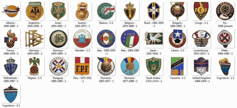 31 emblemas de Federações de Futebol (3 são botoeiras).