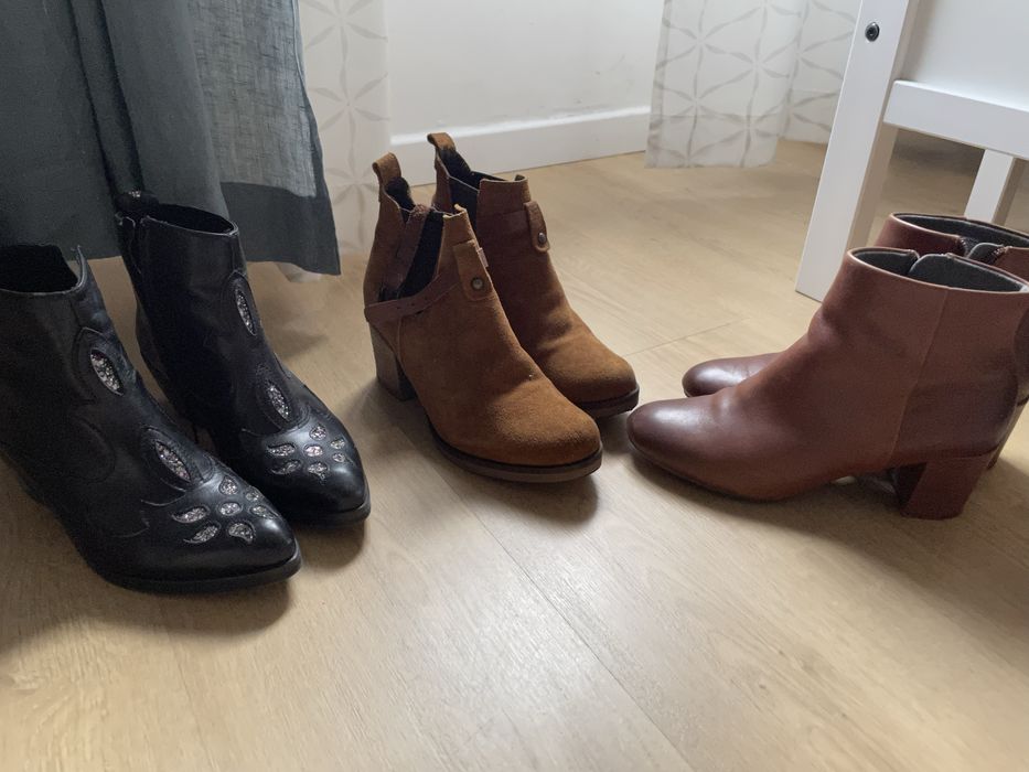 Botas n37 pele pretas,castanhas e camurça. Marca Rockport, cristina