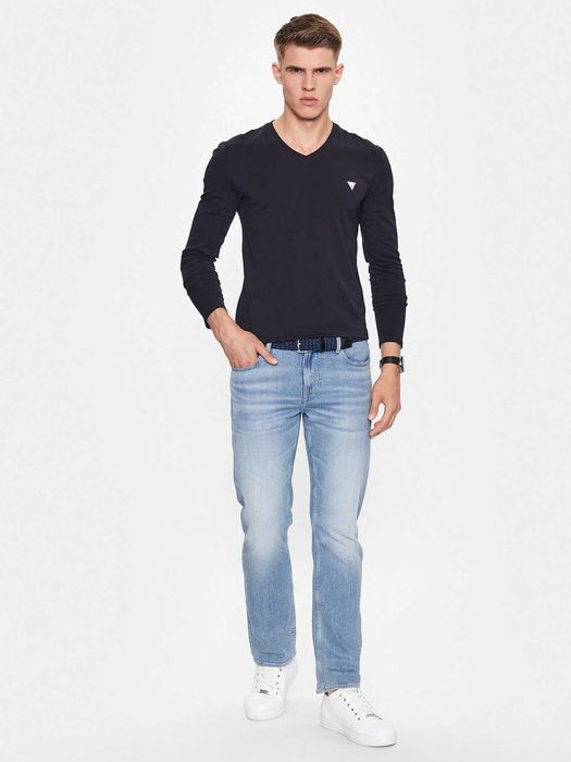 Лонгслів Guess чоловічий колір чорний-білий однотонний L