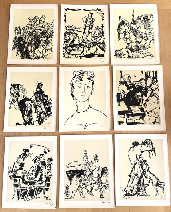 Conjunto de 24 ilustrações de Júlio Pomar I Assinadas à Mão