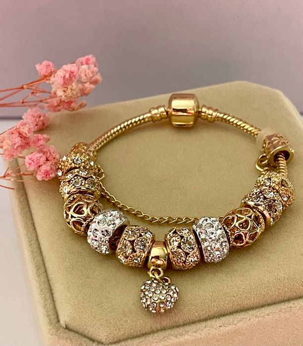 Złota bransoletka próba 585 z charmsami prezent biżuteria komunia lato