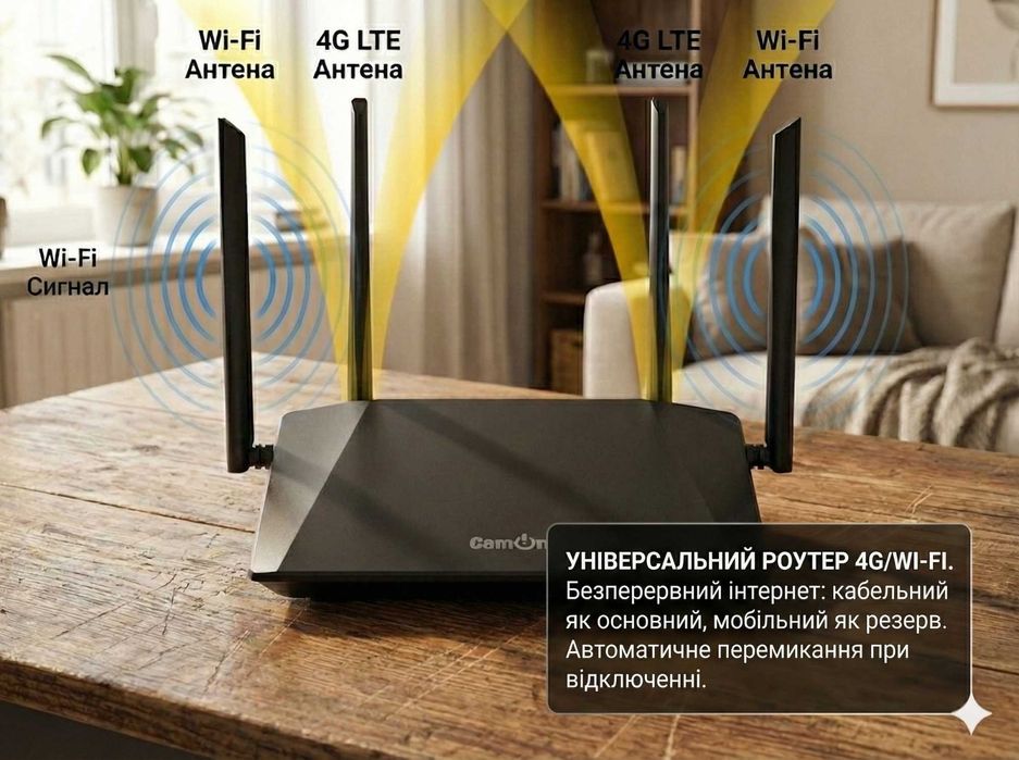Роутер 4G + Lan кабель Wi-Fi роутер з SIM-слотом. Резервний інтернет