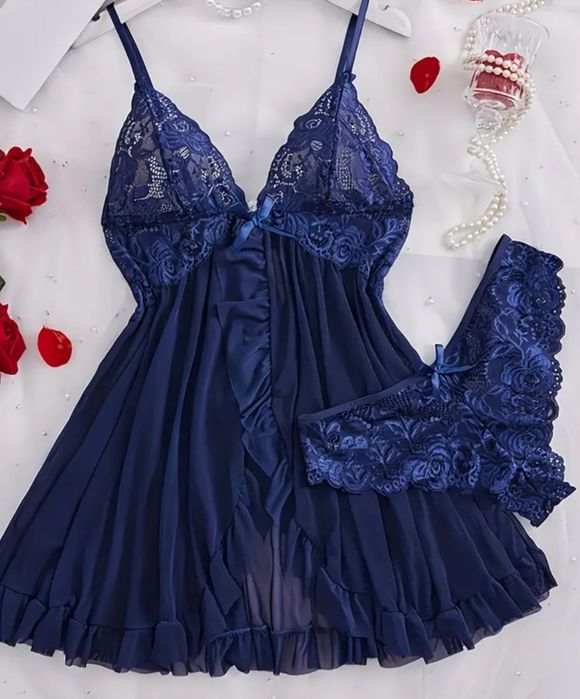 Conjunto de babydoll  e calcinha em renda, tamanho XXL