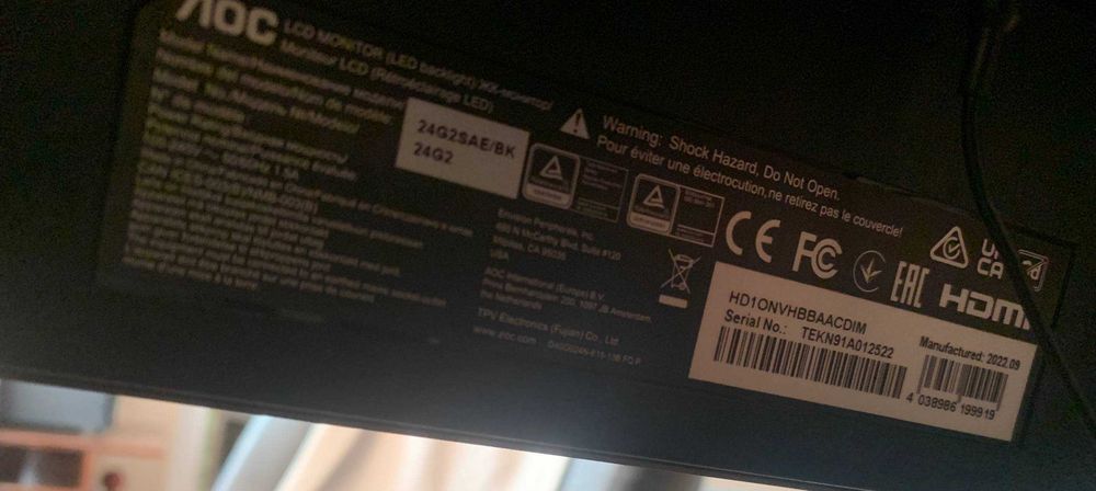 Монітор AOC 24G2SAE/BK. 27'' 165hz