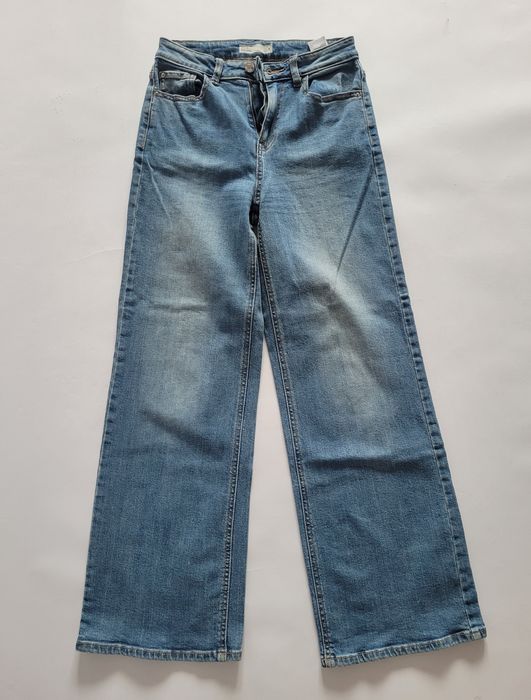 Jeansowe szerokie proste luzne spodnie wide leg wysoki stan 36 S jeans