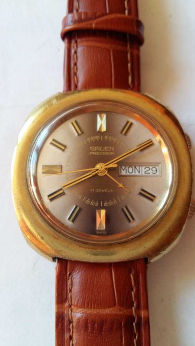 Zegarek Gruen Precision Automatic Alarm pozłacany ładny stan.