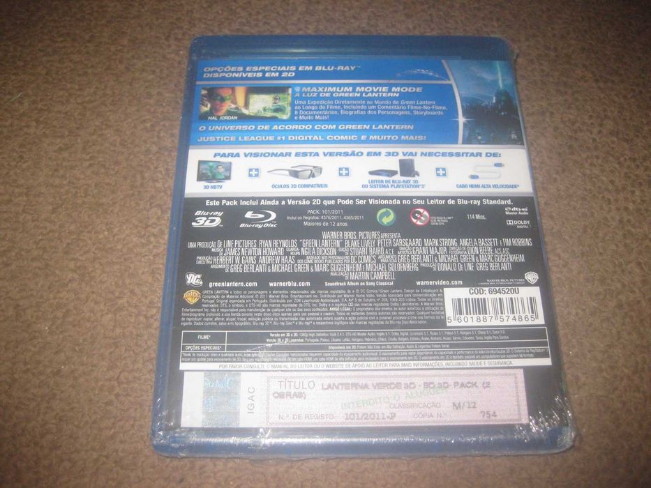Blu-Ray "Green Lantern" com Ryan Reynolds/Edição em 2D e 3D/Selado!