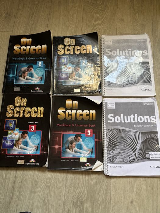 Учебники английского On Screen 2, On Screen 3, Solutions Elementary (SB + WB)