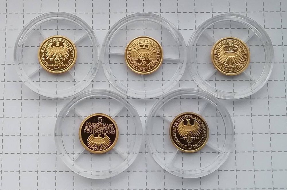 Німеччина 2007р. ЗОЛОТО. ПРУФ. Шикарний набір 5 марок! Сертифікати.