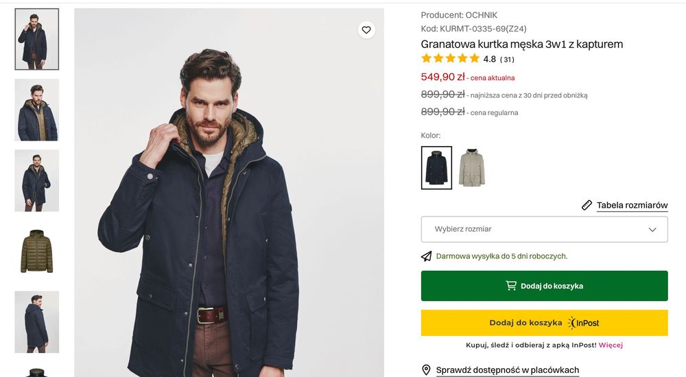 Cena w sklepie 549zl! Ochnik bardzo ciepła kurtka, parka 3w1!