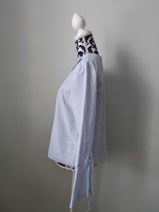 Jasno niebieska bluzka koszulowa paski kołnierz Clockhouse C&A S