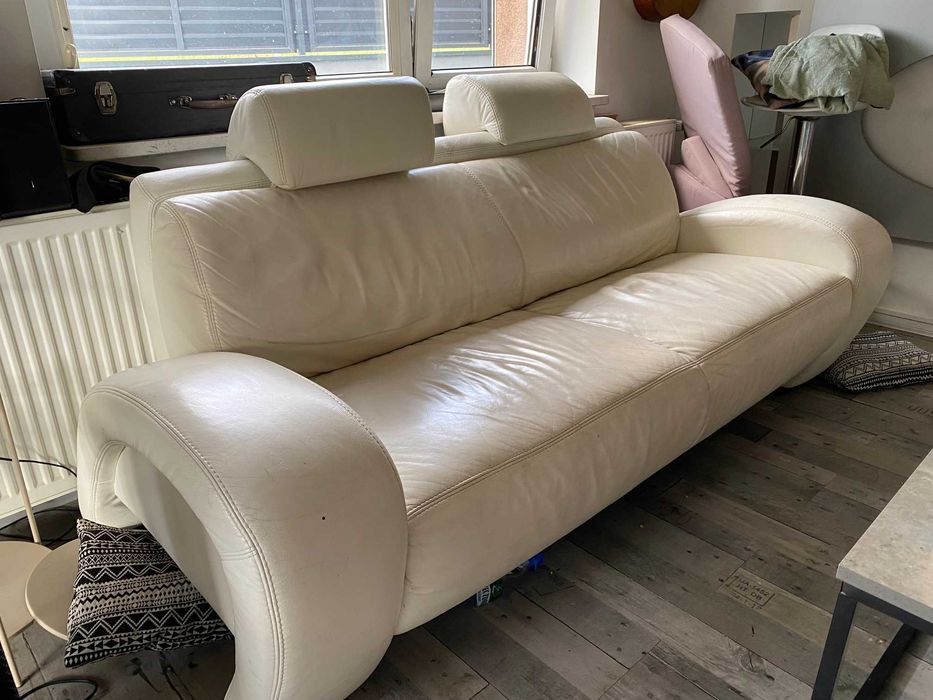 Sofa kanapa skórzana beżowa