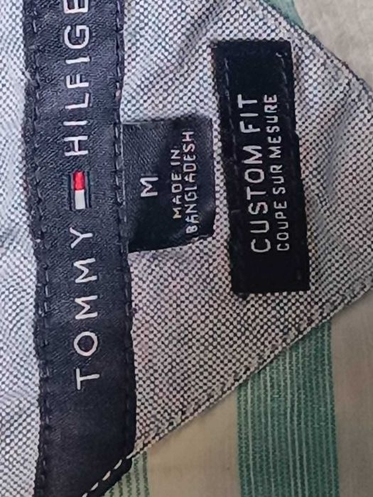 Koszula męska w paski miętowo kremowe 100% bawełna  M/L Tommy Hilfiger