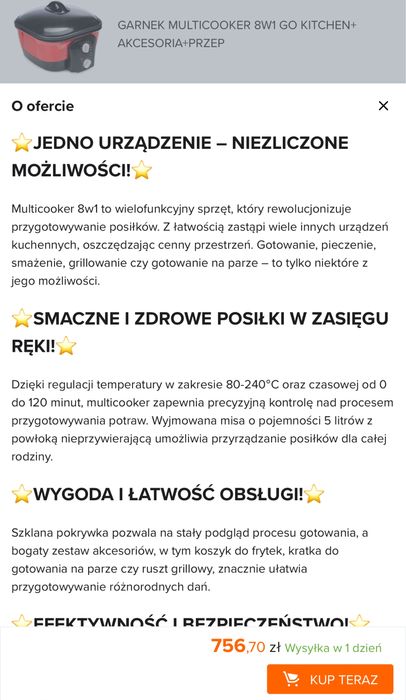 Nowy multicooker garnek wielofunkcyjny 8w1 De Gusto