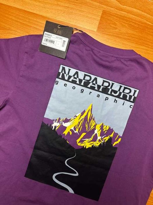 Napapijri Geographic T-shirt Fioletowy Nowy z Metką Premium Streetwear