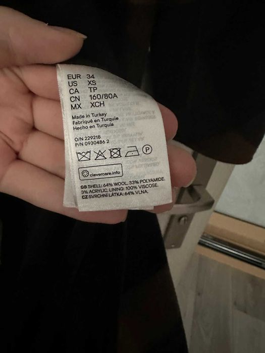 Wełniany płaszcz w kratę oversize brązowy H&M