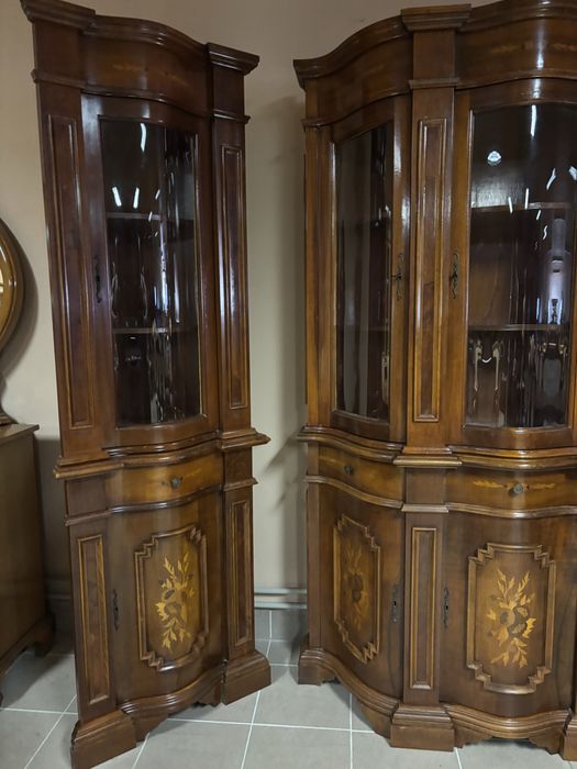 Włoski Zestaw 2 Witryny prosta + narożna Gięte Szyby Meble Stylowe