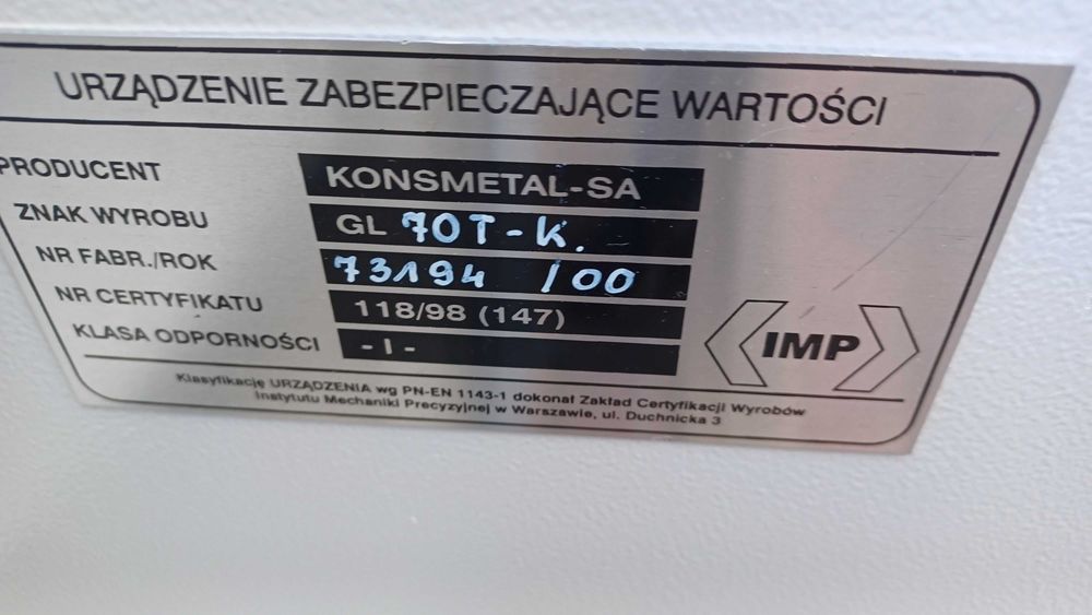 Sejf Konsmetal  model GL70T-K