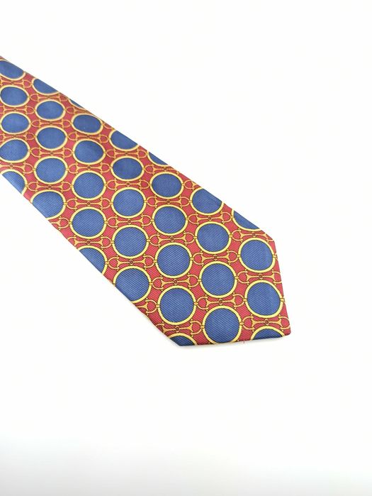 Nieckerson granatowy czerwony jedwabny krawat w groszki sap82