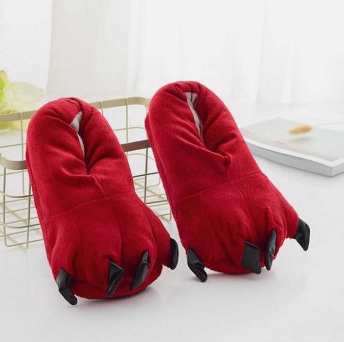 Домашние тапочки кигуруми красные лапы мягкие тапочки с когтями