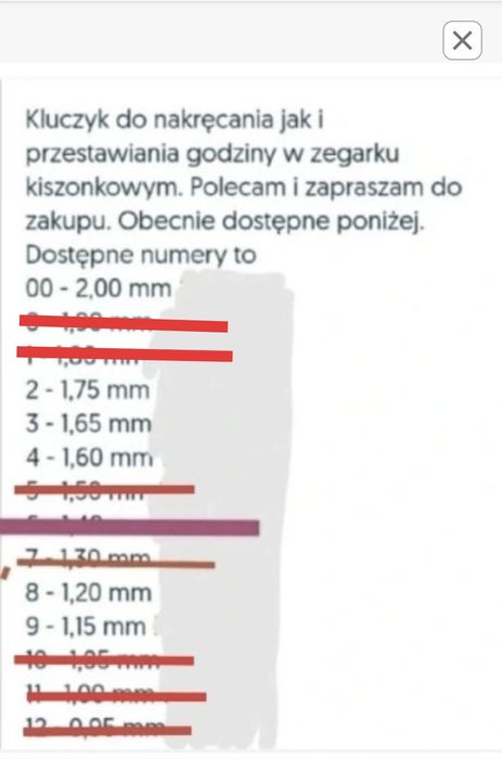 Kluczyk do zegarka kieszonkowego