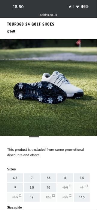 Кроссовки ботинки для гольфа с шипами adidas 26см