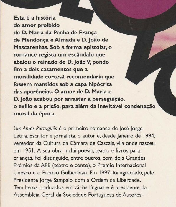 Livro Um Amor Português de José Jorge Letria [Portes Grátis]