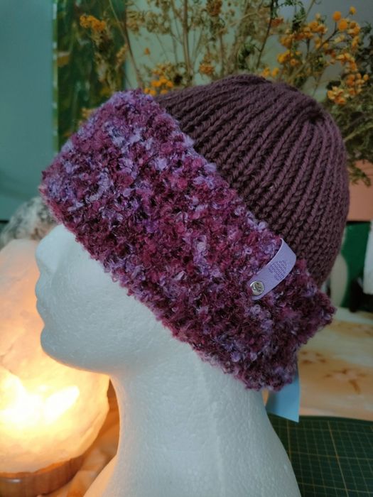 Mega ciepła czapka dwustronna dwuwarstwowa bezszwowa handmade