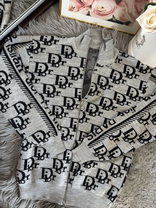 Sweter dior pleciony kardigan na zamek wełniany wełna