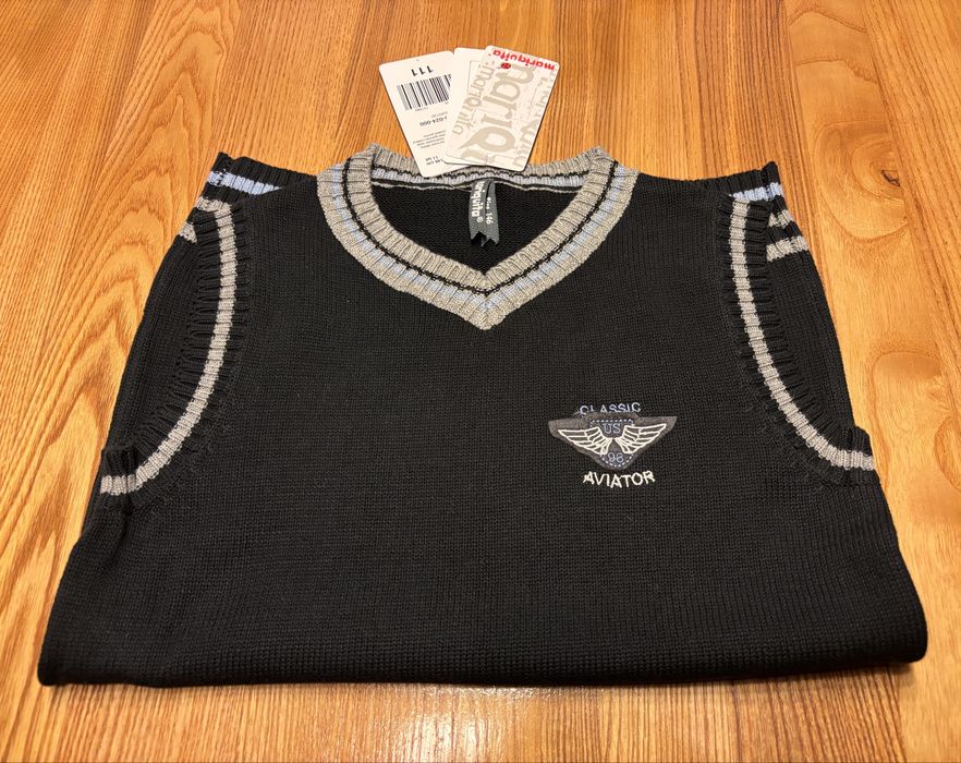 Kamizelka dzianinowa chłopięca 146 cm Mariquita nowa granatowa