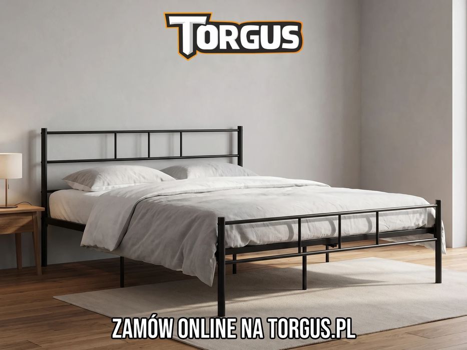 NOWE łóżko metalowe 160x200 cm Rama Łóżka Ze Stelażem Do Sypialni Podwójne Dwuosobowe Małżeńskie Czarne Klasyczne Wezgłowie Materac Do Dokupienia