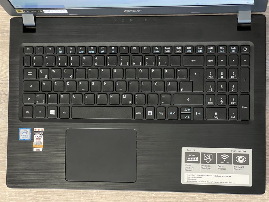Laptop Acer A315-51_3388 i3-8130U - dysk 1TB  memory 16+4 GB win 10/11