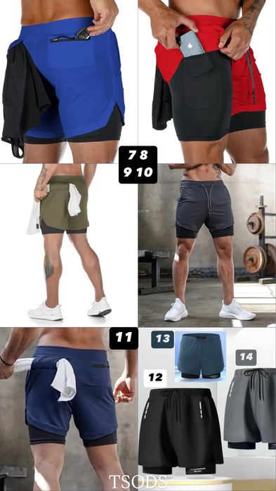 Шорти чоловічі спортивні 2 в 1 з підкладкою кишеню для телефону чорні
