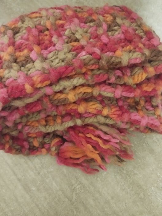 Handmade длинный узкий яркий шарф крупной вязки бахрома coachelа кэжуа