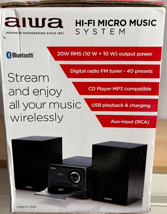 Wieża AIWA MSBTU-300 CD FM bluetooth pilot czarna