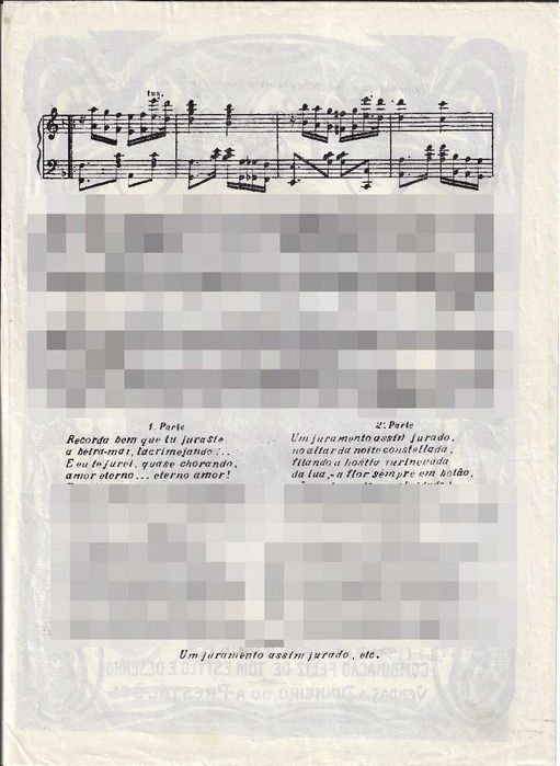 PIANO: Partitura Antiga de Coleção do Tango-Fado-Canção "Ouvindo as Ondas", de F J Freire Jr