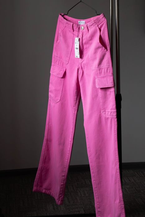 Штани жіночі рожеві zara, розмір 44 (s), 100% бавовна, карго, нові з б