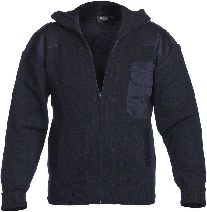 MIL-TEC Sweter Wojskowy Taktyczny Z Kieszeniami Navy Blue 48 Rozpinany