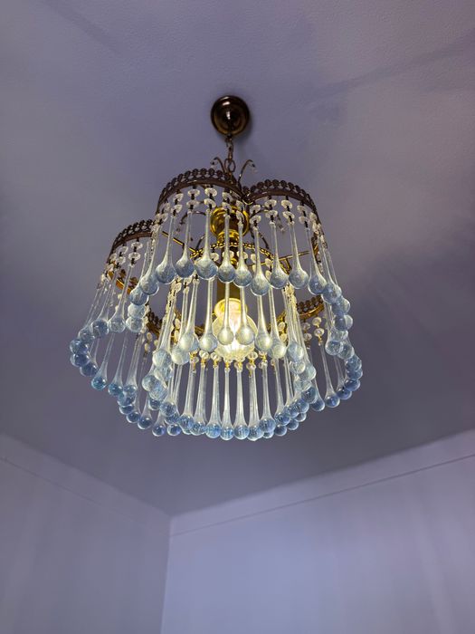 Candeeiro de Teto Antigo em Cristal – Artesanal – Excelente Estado