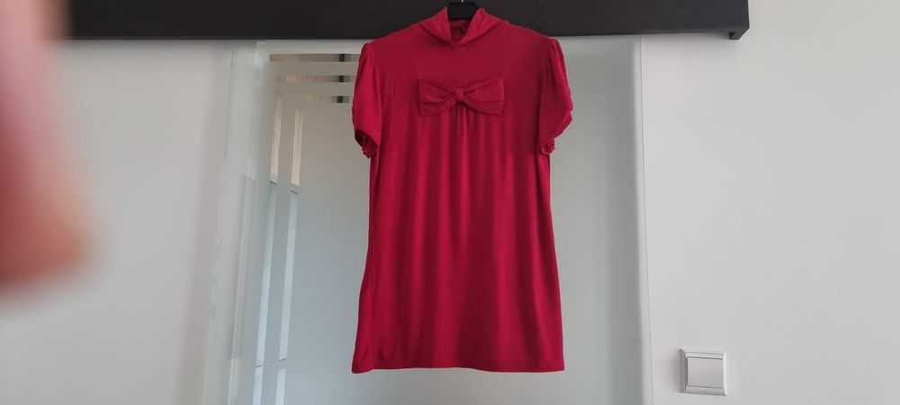 L/40 Zara - czerwony półgolfik z krótkim rękawem