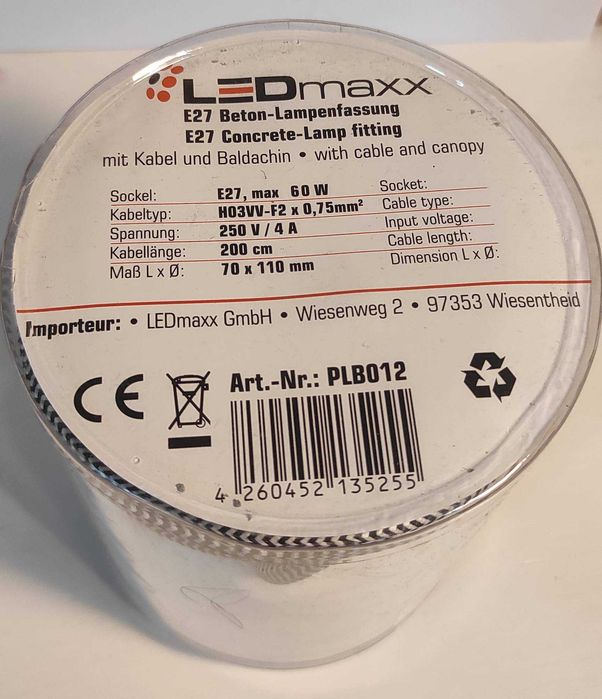 Lampa Wisząca OPRAWA LEDmaxx Deko E27 Kabel 2m, Industrialna, BETON