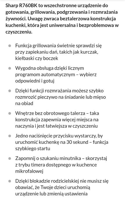 Kuchenka mikrofalowa Sharp R760BK Grill