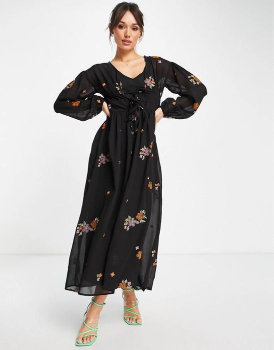 Чорна максі сукня ASOS з вишитими квітами