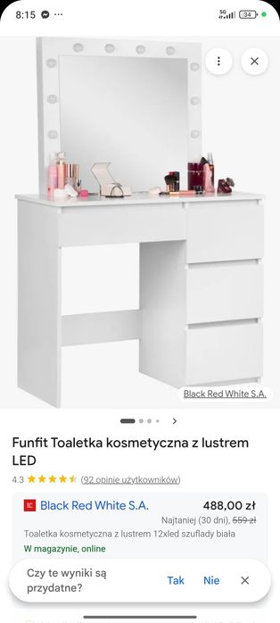 Toaletka z lustrem LED