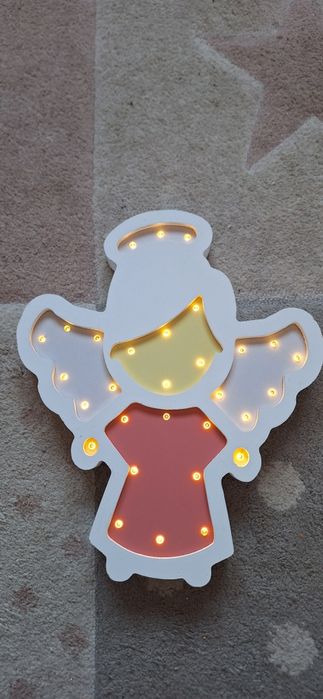 Lampka dekoracja drewniana LED Aniołek