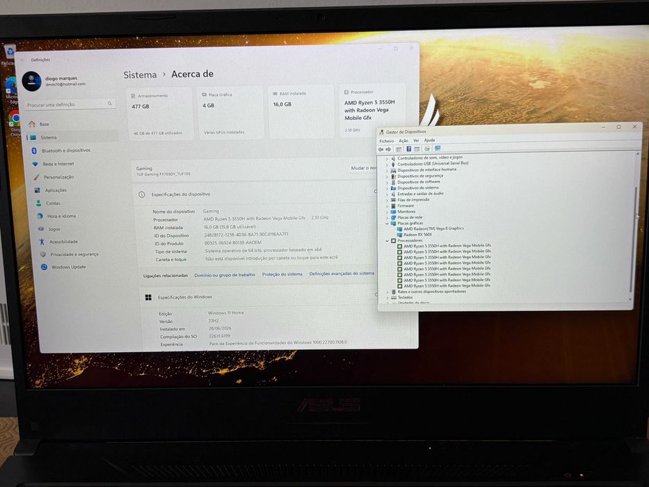 Portatil Asus TUF Gaming Ryzen 5/16Gb/512GB/17,3"