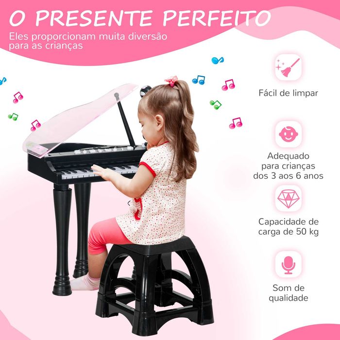 Piano Eletrónico para Crianças, Preto