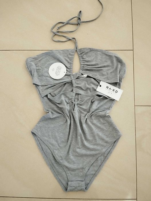 szare plecione body xl wiązane sznurowane odkryte plecy gorset