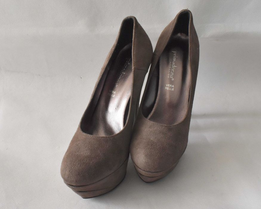 Szpilki Primadonna 40 brązowe zamszowe obcas 14 cm eleganckie