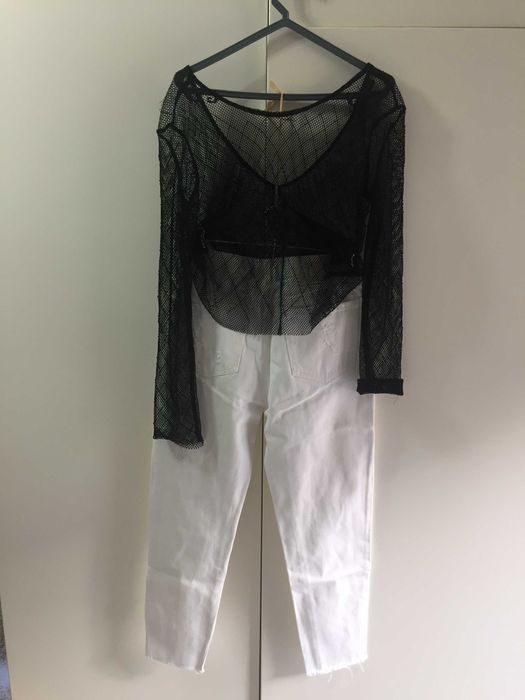 Conjunto - calça branca Pull&Bear e blusa transparente preta